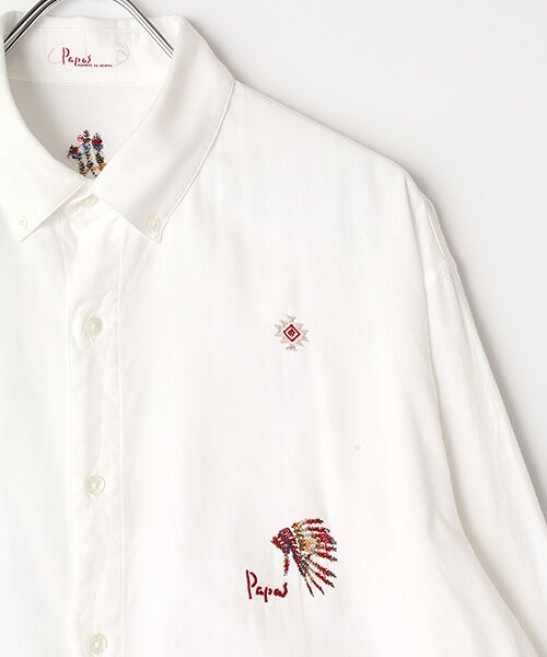 PAPAS / パパス シャツ・ブラウス | ビエラ起毛 インディアン飛び柄 刺繍シャツ | 詳細2