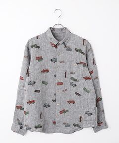 PAPAS / パパス シャツ・ブラウス | フレンチリネンシャンブレー ピックアップトラック プリントシャツ