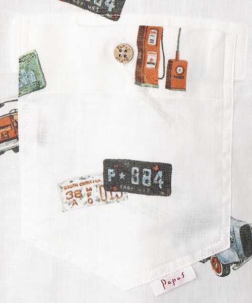 PAPAS / パパス シャツ・ブラウス | フレンチリネンシャンブレー ピックアップトラック プリントシャツ | 詳細1