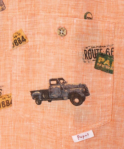 PAPAS / パパス シャツ・ブラウス | フレンチリネンシャンブレー ピックアップトラック プリントシャツ | 詳細2