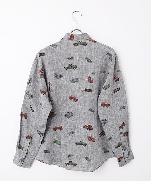 PAPAS / パパス シャツ・ブラウス | フレンチリネンシャンブレー ピックアップトラック プリントシャツ | 詳細3