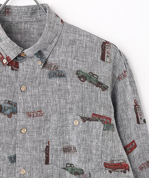 PAPAS / パパス シャツ・ブラウス | フレンチリネンシャンブレー ピックアップトラック プリントシャツ | 詳細4