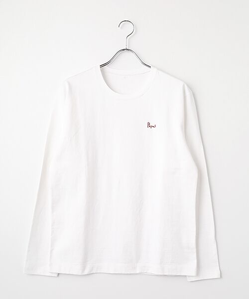 PAPAS / パパス Tシャツ | ラフィ吊り天竺 Papasロゴ クルーネック長袖Tシャツ（オフシロ）