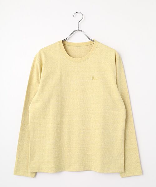 PAPAS / パパス Tシャツ | ラフィ吊り天竺 Papasロゴ クルーネック長袖Tシャツ（ＴＯＰイエロー）