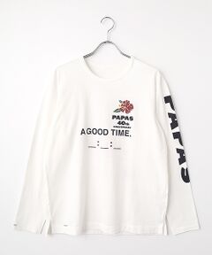 PAPAS / パパス Tシャツ | 40/2度詰天竺(反毛) トライアスロンモチーフ 長袖Tシャツ