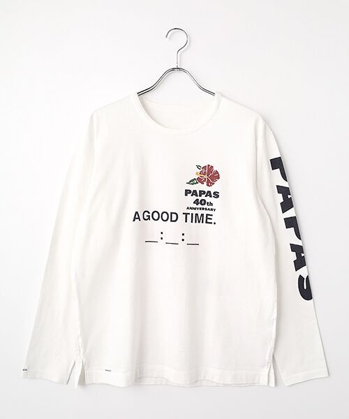 PAPAS / パパス Tシャツ | 40/2度詰天竺(反毛) トライアスロンモチーフ 長袖Tシャツ（オフシロ）