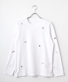 PAPAS / パパス Tシャツ | マイルド天竺 モチーフ刺繍&ネーム 長袖Tシャツ