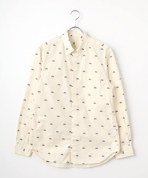 PAPAS / パパス シャツ・ブラウス | コットンポプリン カットジャガード 自転車柄 シャツ（ベージュストライプ）