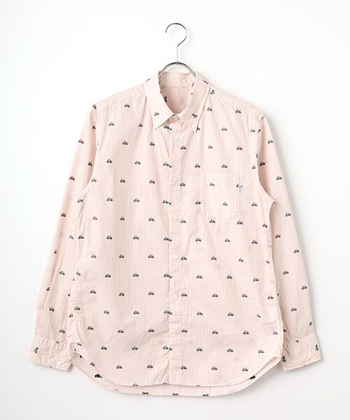 PAPAS / パパス シャツ・ブラウス | コットンポプリン カットジャガード 自転車柄 シャツ（ピンクストライプ）