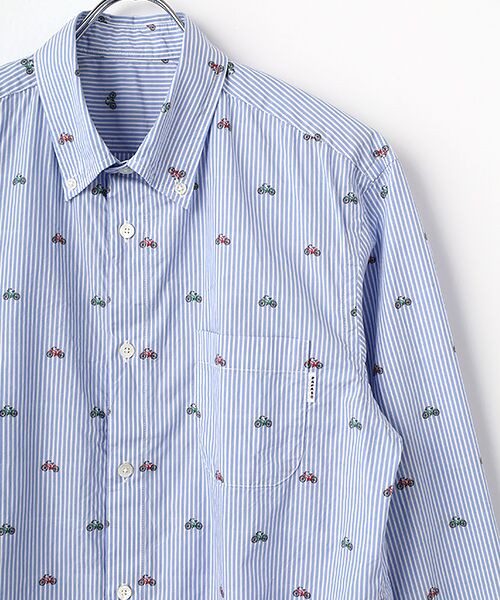 PAPAS / パパス シャツ・ブラウス | コットンポプリン カットジャガード 自転車柄 シャツ | 詳細4