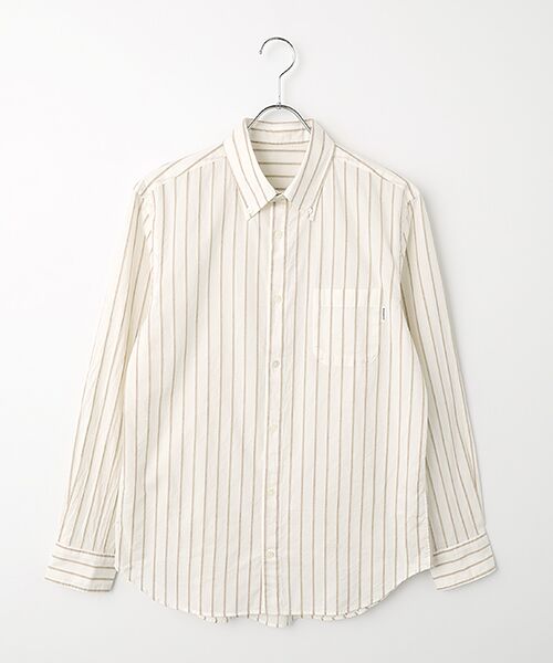 PAPAS / パパス シャツ・ブラウス | 平織コードストライプ ボタンダウンシャツ（オフ系）