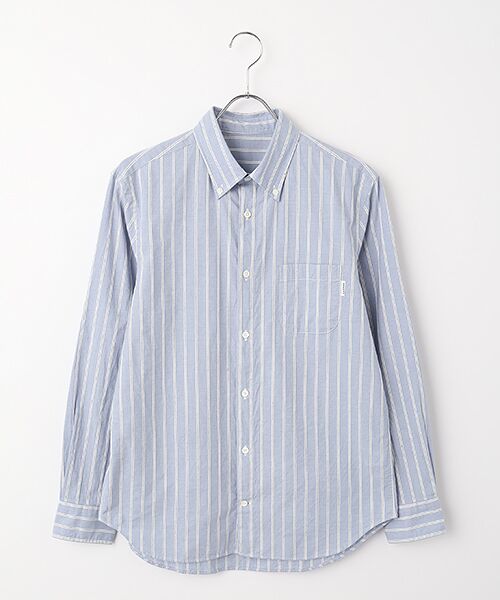 PAPAS / パパス シャツ・ブラウス | 平織コードストライプ ボタンダウンシャツ（ブルー系）