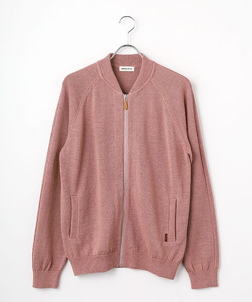 PAPAS / パパス ブルゾン | リネン/ポリエステル リブ衿ニットブルゾン（ローズ）