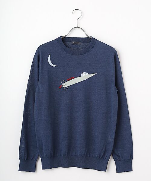 PAPAS / パパス ニット・セーター | リネン/ポリエステル クルーネックセーター（ネイビー）