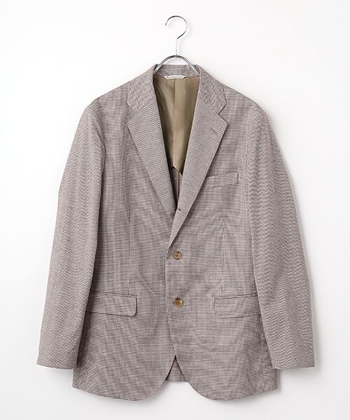 PAPAS / パパス テーラードジャケット | クールマックス/コットン/リネン千鳥 ジャケット（ブラウン×シロ）