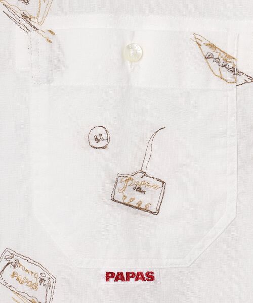 PAPAS / パパス シャツ・ブラウス | コットンガーゼ タグ＆ボタン 刺繍シャツ | 詳細1