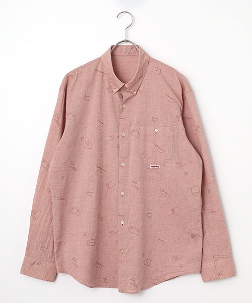 PAPAS / パパス シャツ・ブラウス | コットンガーゼ タグ＆ボタン 刺繍シャツ（オレンジ）