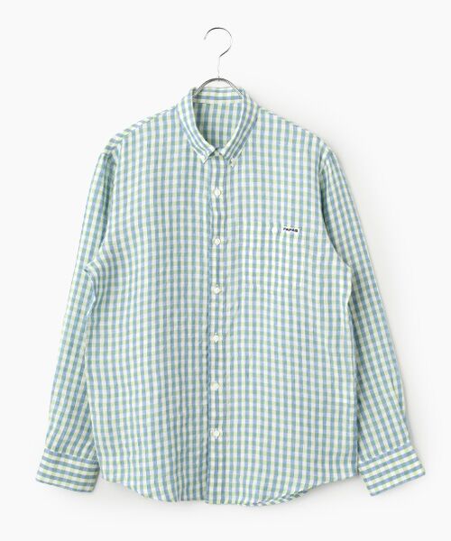 PAPAS / パパス シャツ・ブラウス | リネン平織 ギンガムチェックシャツ（ブルー系）