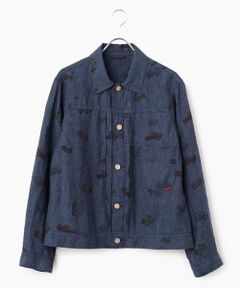 PAPAS / パパス ブルゾン | リネンプリント ピックアップトラック ショート丈ブルゾン