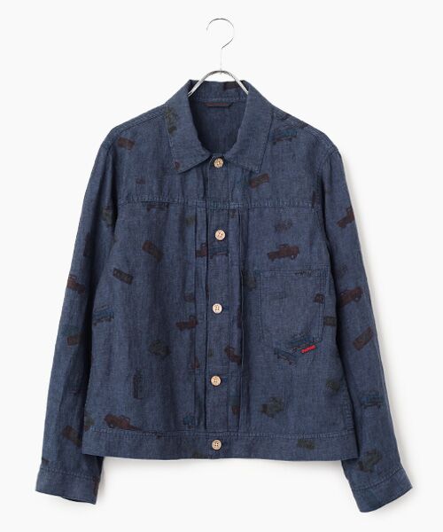PAPAS / パパス ブルゾン | リネンプリント ピックアップトラック ショート丈ブルゾン（ネイビー）