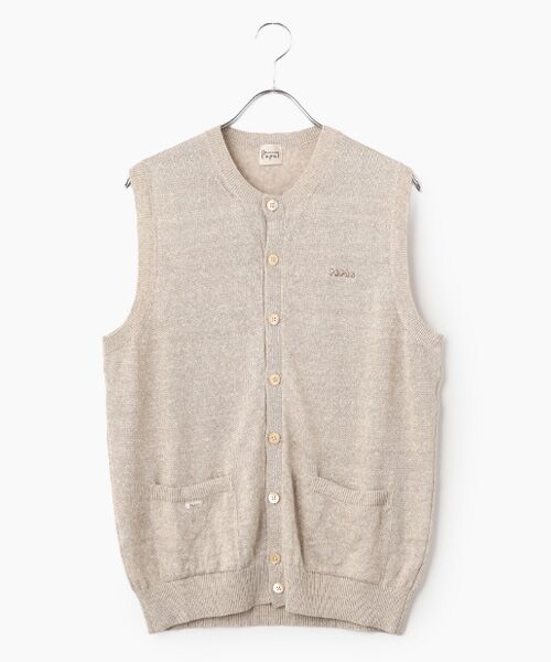 PAPAS / パパス ベスト | ユーロリネンウォッシャブル天竺10G ベスト（ベージュ杢）