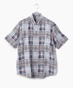 PAPAS / パパス シャツ・ブラウス | コットンガーゼパッチワーク風チェック 半袖シャツ