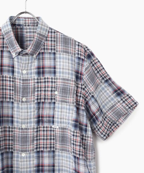 PAPAS / パパス シャツ・ブラウス | コットンガーゼパッチワーク風チェック 半袖シャツ | 詳細2