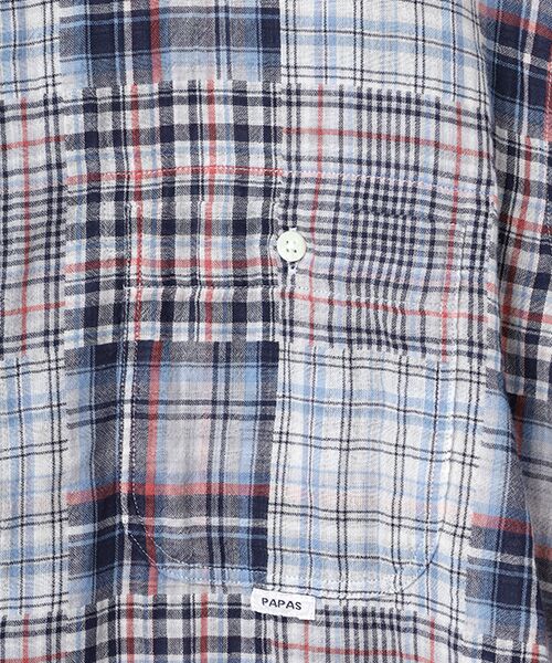 PAPAS / パパス シャツ・ブラウス | コットンガーゼパッチワーク風チェック 半袖シャツ | 詳細4