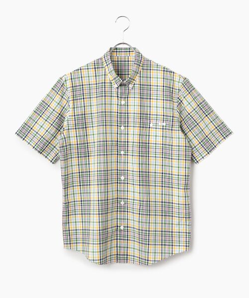 PAPAS / パパス シャツ・ブラウス | コットンローンチェック 半袖シャツ（シロ×ブルー×グリーン系）