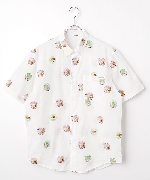 PAPAS / パパス シャツ・ブラウス | Papas40周年記念 コットン/リネンカットジャガード 半袖シャツ（シロ）