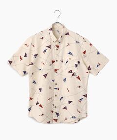 PAPAS / パパス シャツ・ブラウス | コットンサッカープリント 半袖シャツ
