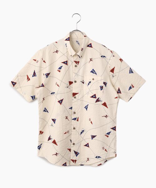PAPAS / パパス シャツ・ブラウス | コットンサッカープリント 半袖シャツ（オフ）
