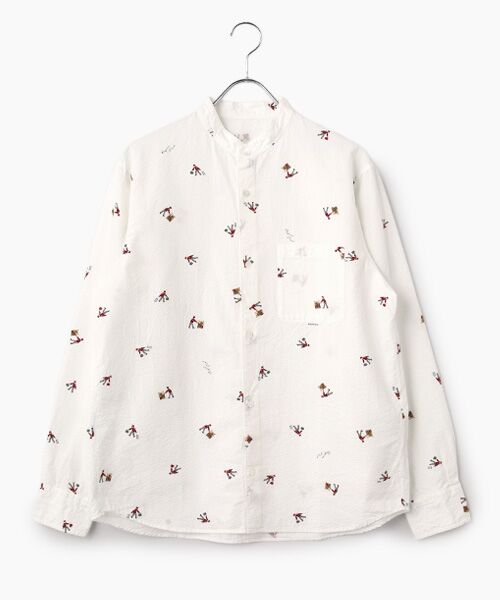 PAPAS / パパス シャツ・ブラウス | テンセルサッカープリント ポーター スタンドカラーシャツ（シロ）