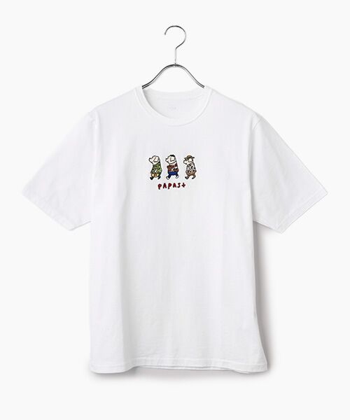 PAPAS / パパス Tシャツ | 40/2CLASSIC天竺 ドッグモチーフ プリントTシャツ（シロ）