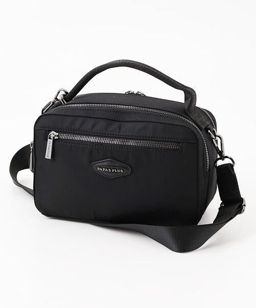 PAPAS / パパス ポーチ | ナイロンギャバ 3WAYハンドルラウンドポーチ（クロ）