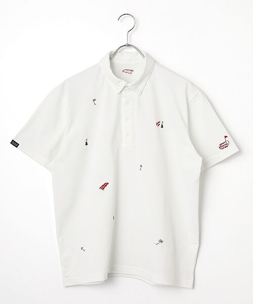 PAPAS / パパス ポロシャツ | クアトロセブン鹿の子 飛び柄刺繍 ポロシャツ（シロ）