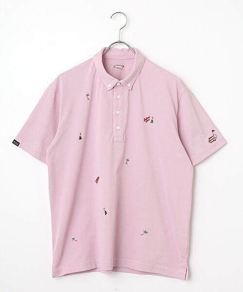 PAPAS / パパス ポロシャツ | クアトロセブン鹿の子 飛び柄刺繍 ポロシャツ（ピンク）