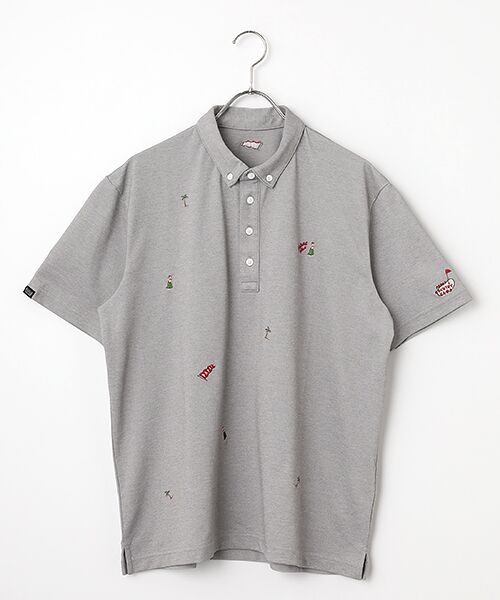 PAPAS / パパス ポロシャツ | クアトロセブン鹿の子 飛び柄刺繍 ポロシャツ（TOPグレー）