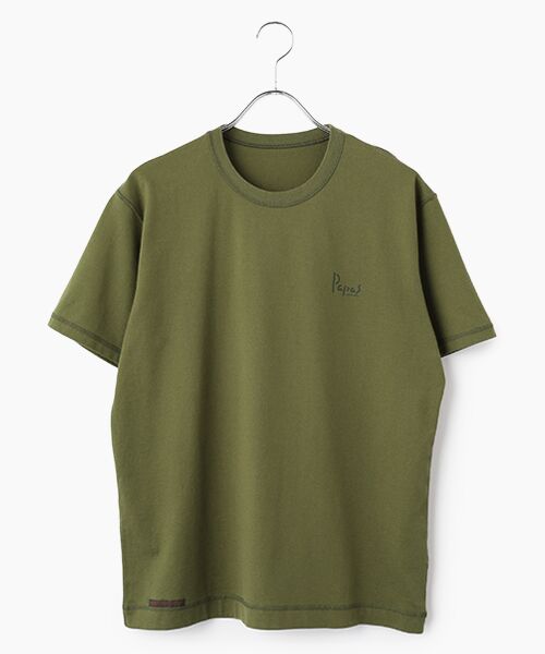 PAPAS / パパス Tシャツ | ●定番●40/2タリイ天竺半袖Ｔシャツ（オリーブグリーン）
