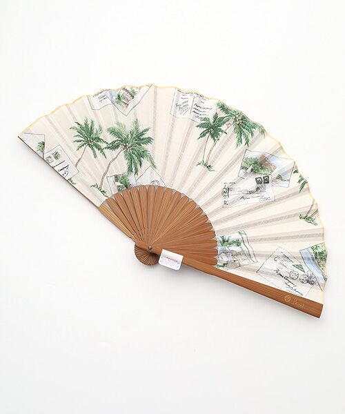 PAPAS / パパス その他小物 | 60/1リネン パームツリー&ポストカードプリント扇子（オフ）