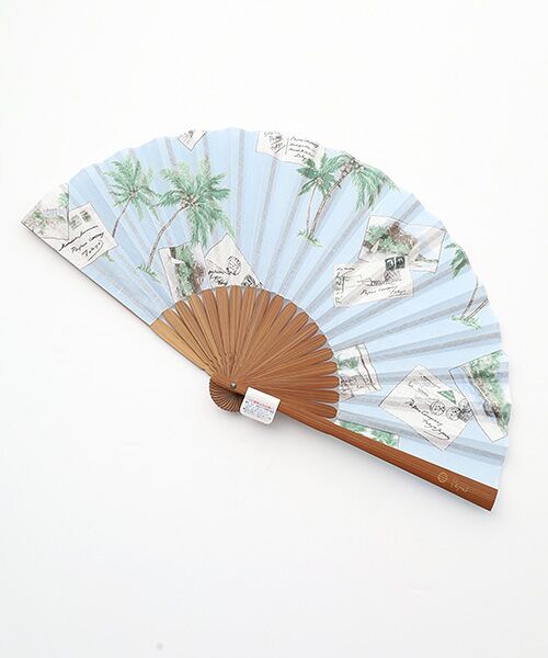 PAPAS / パパス その他小物 | 60/1リネン パームツリー&ポストカードプリント扇子（サックス）