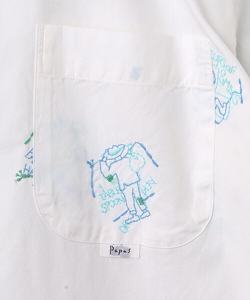 PAPAS / パパス シャツ・ブラウス | Papas40周年記念 80/2ピンオックス 刺繍半袖シャツ | 詳細1