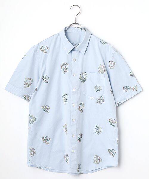 PAPAS / パパス シャツ・ブラウス | Papas40周年記念 80/2ピンオックス 刺繍半袖シャツ（サックス）