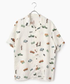 PAPAS / パパス シャツ・ブラウス | Papas40周年記念フレンチリネンシャンブレーPICKUPTRUCKプリント半袖シャツ