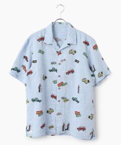 PAPAS / パパス シャツ・ブラウス | Papas40周年記念フレンチリネンシャンブレーPICKUPTRUCKプリント半袖シャツ
