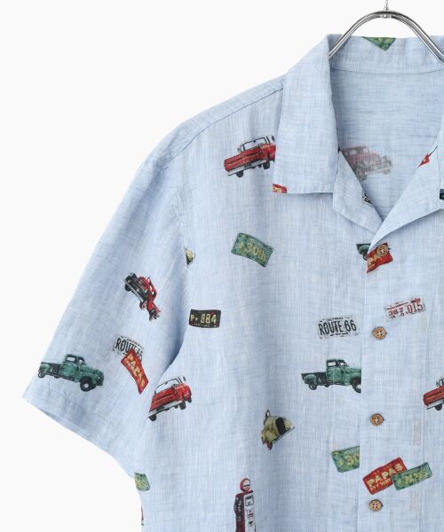 PAPAS / パパス シャツ・ブラウス | Papas40周年記念フレンチリネンシャンブレーPICKUPTRUCKプリント半袖シャツ | 詳細4