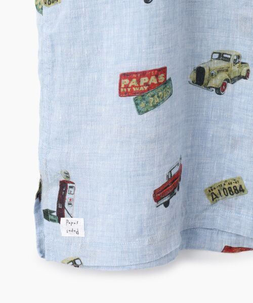 PAPAS / パパス シャツ・ブラウス | Papas40周年記念フレンチリネンシャンブレーPICKUPTRUCKプリント半袖シャツ | 詳細5