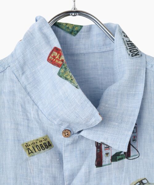 PAPAS / パパス シャツ・ブラウス | Papas40周年記念フレンチリネンシャンブレーPICKUPTRUCKプリント半袖シャツ | 詳細6