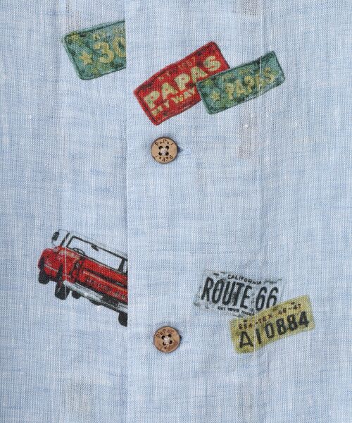 PAPAS / パパス シャツ・ブラウス | Papas40周年記念フレンチリネンシャンブレーPICKUPTRUCKプリント半袖シャツ | 詳細8