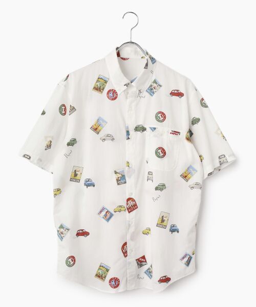 PAPAS / パパス シャツ・ブラウス | 40/1ガーゼCAR&ポスタープリント半袖シャツ（シロ）